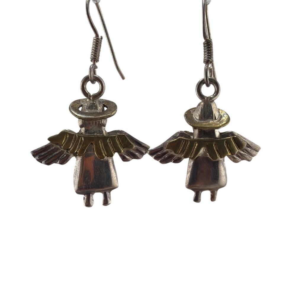 Vintage Taxco Sterling Silver Angel Earrings with Brass Accents